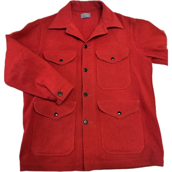 Vintage 50s 60s Pendleton Wool Chore Coat Jacket Mens Large Red Mackinaw Cruiser - Picture 1 of 12